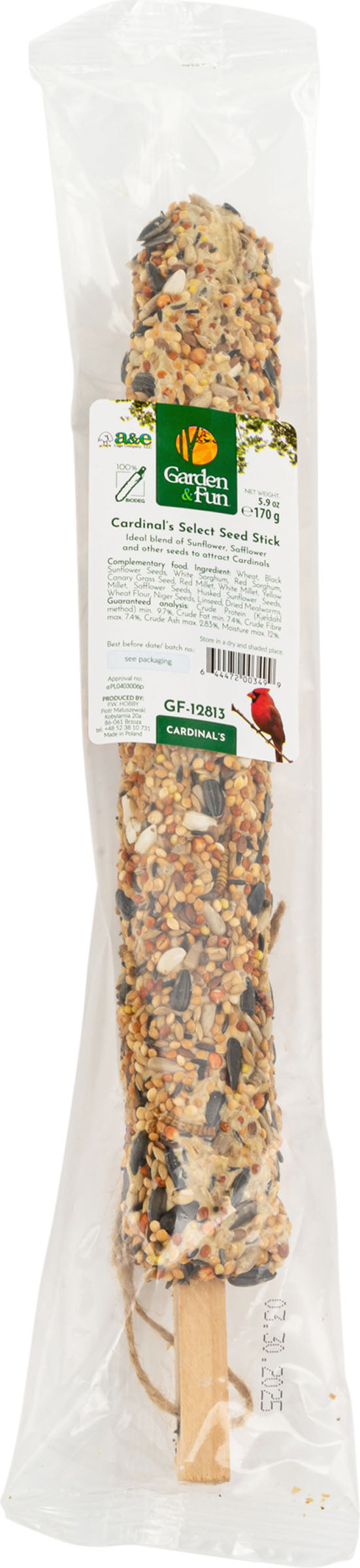 Garden & Fun Wild Bird Stick Cardinal Select, Mealworm, 5.9 oz - Seed Cakes