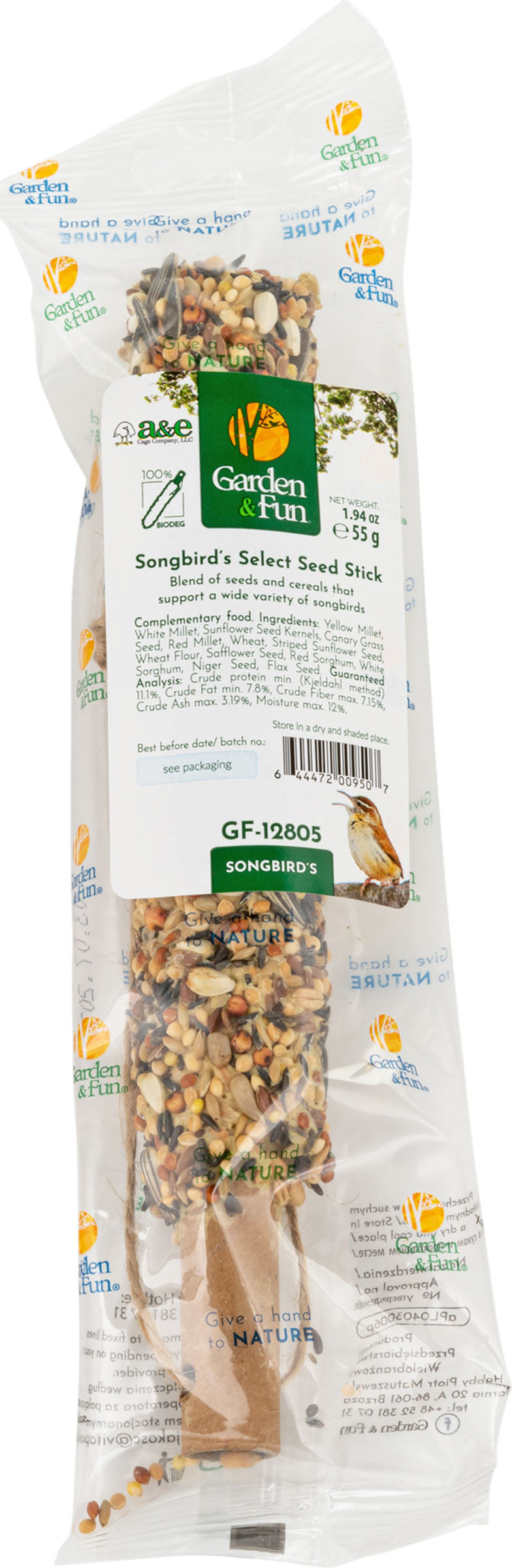 Garden & Fun Wild Bird Stick Songbird Select, Wild Bird, 1.94 oz - Seed Cakes