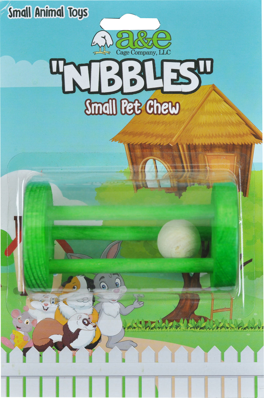 Nibbles Wooden Cylinder W/Ball Chew Toy, SM - Chews