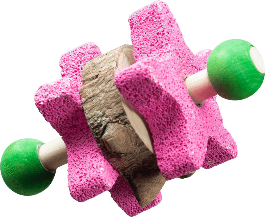 Nibbles Pumice Star Dumbbell W/Wooden Blocks Chew Toy - Chews