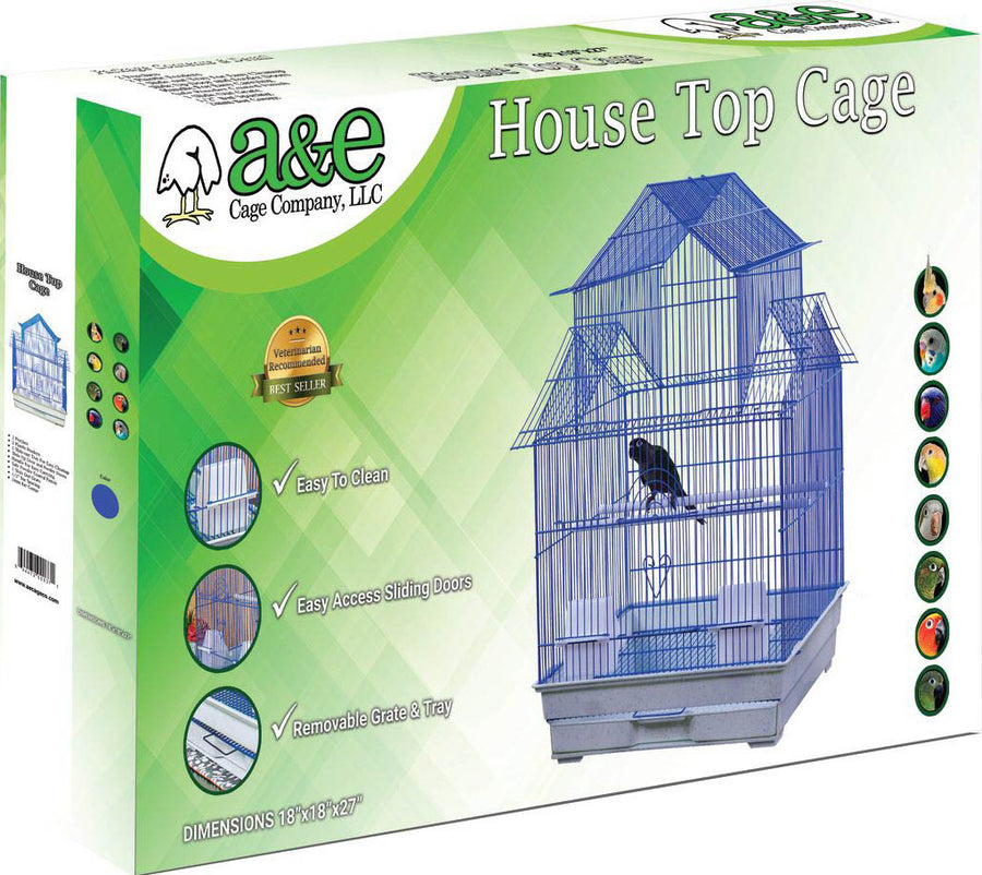 A&e House Top Bird Cage in Retail Box, Blue, 18x18 in - Cages