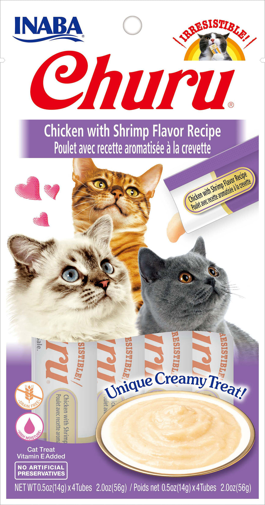 Inaba Churu Puree Cat Treats, Chicken/Shrimp, .5 oz-4 pk - Edibles