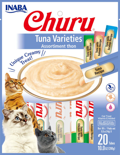 Inaba Churu Puree Cat Treats Variety Pack, Tuna, .5 oz-20 pk - Edibles