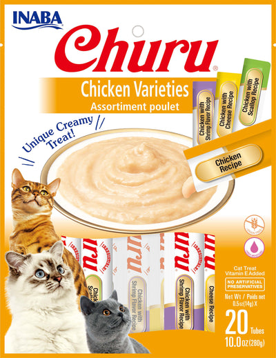 Inaba Churu Puree Cat Treats Variety Pack, Chicken, .5 oz-20 pk - Edibles