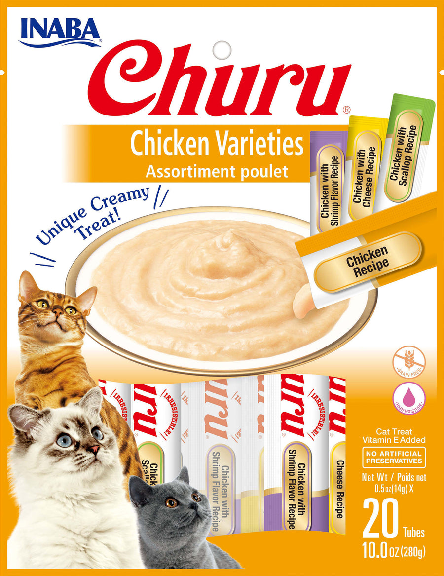 Inaba Churu Puree Cat Treats Variety Pack, Chicken, .5 oz-20 pk - Edibles