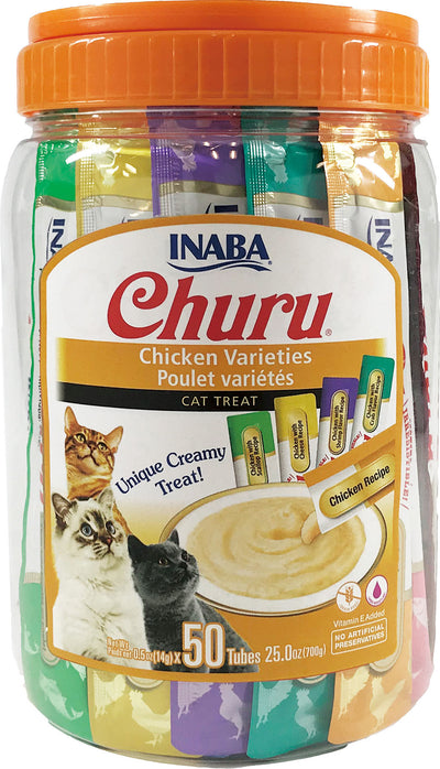 Inaba Churu Puree Cat Treats Variety Pack, Chicken, .5 oz-50 pk - Edibles