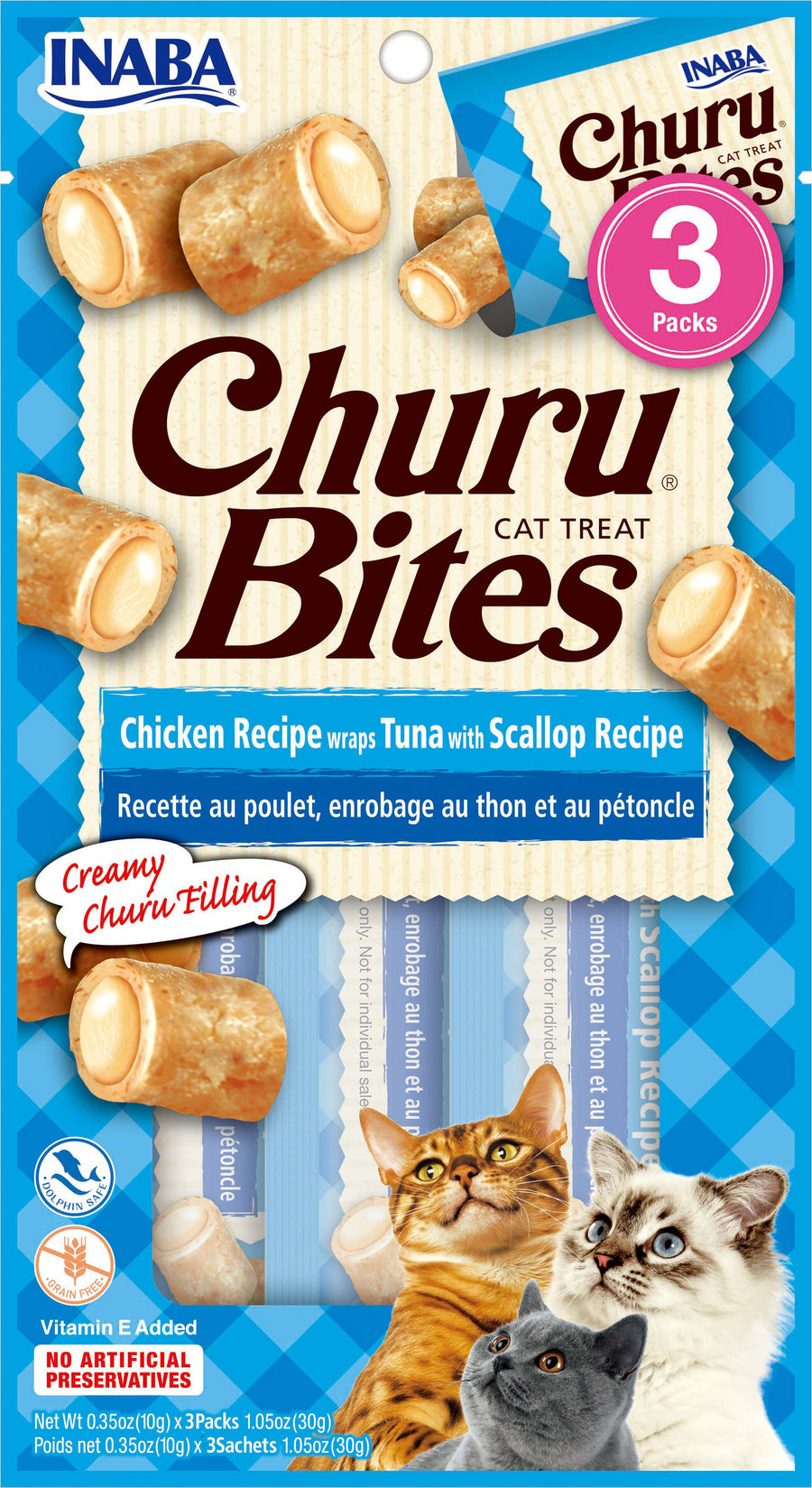 Inaba Churu Bites Cat Treats, Tuna/Scallop, .35 oz-3 pk - Edibles
