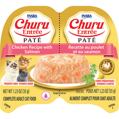 Inaba Churu Entree Pate Cat Food Cups, Chicken/Salmon, 2.46 oz - Canned
