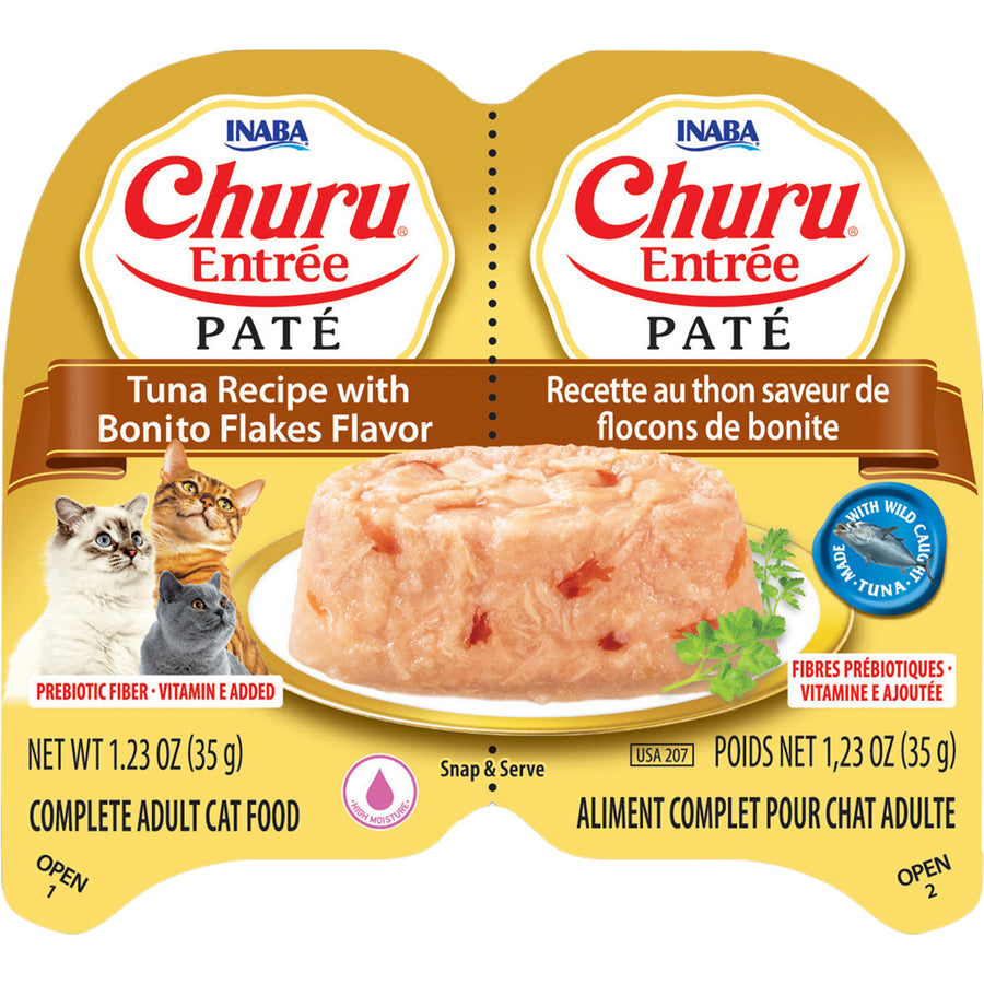 Inaba Churu Entree Pate Cat Food Cups, Tuna/Bonito Flakes, 2.46 oz - Canned