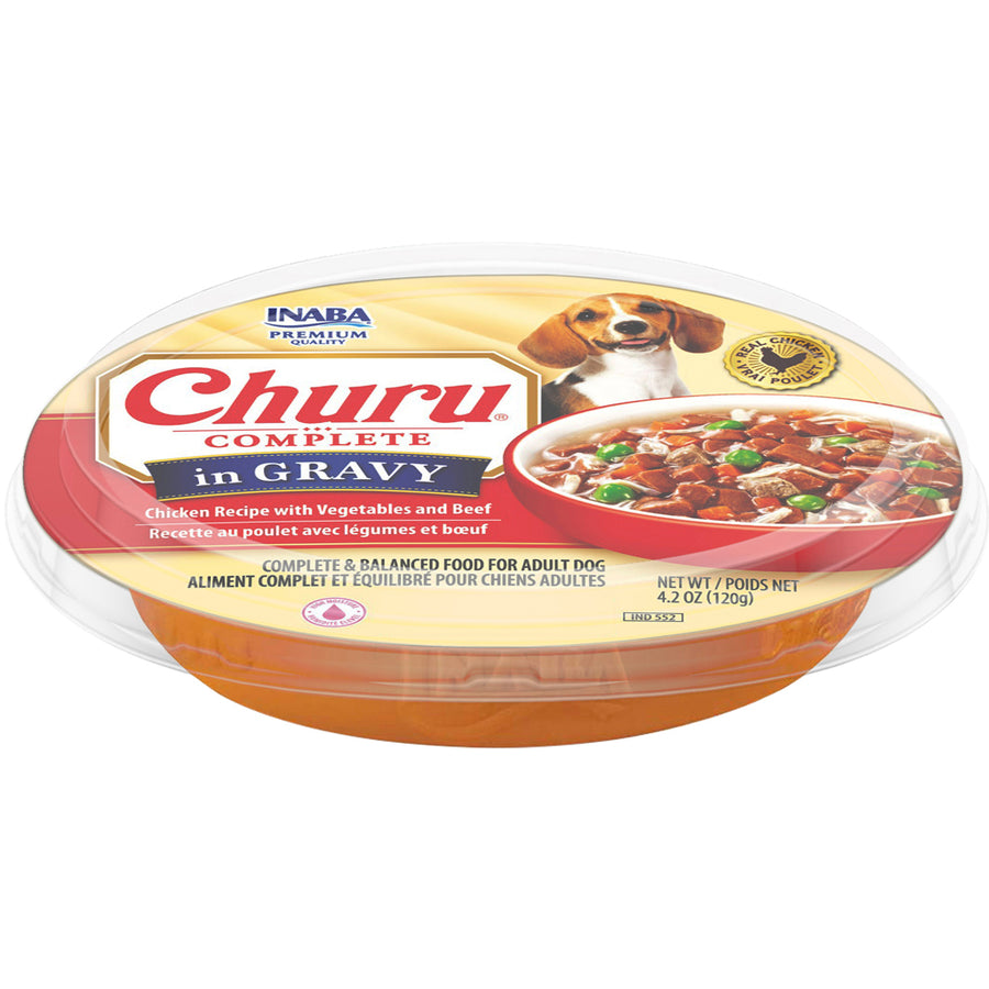 Inaba Churu Complete Gravy Dog Food, Chicken/Vegetable/Beef, 4.23 oz - Canned