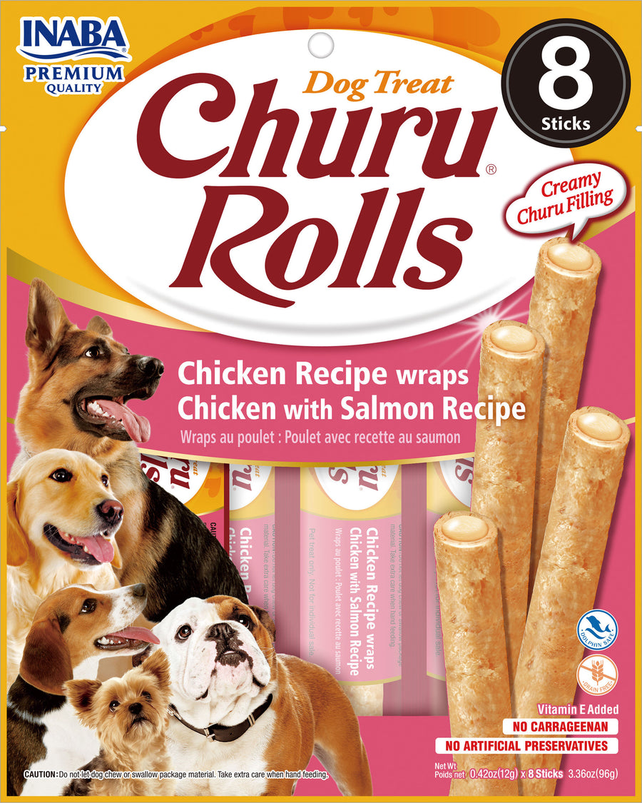 Inaba Churu Rolls Dog Treats, Chicken/Salmon, .42 oz-8 pk - Soft Treats