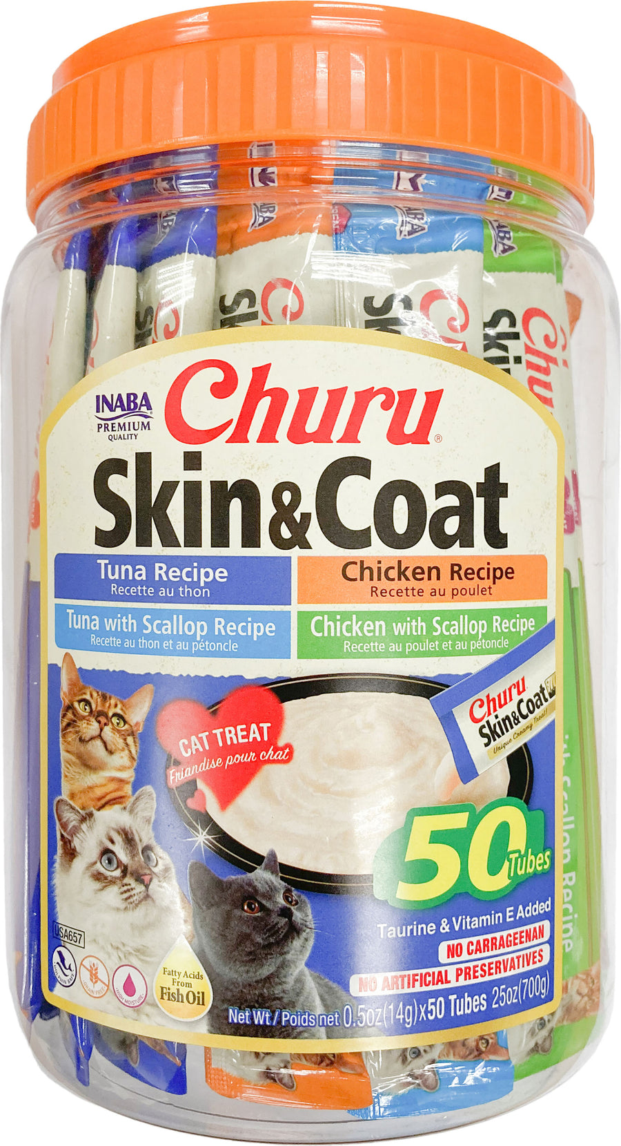Inaba Churu Puree Cat Treats Variety Pack, Skin/Coat, .5 oz-50 pk - Edibles