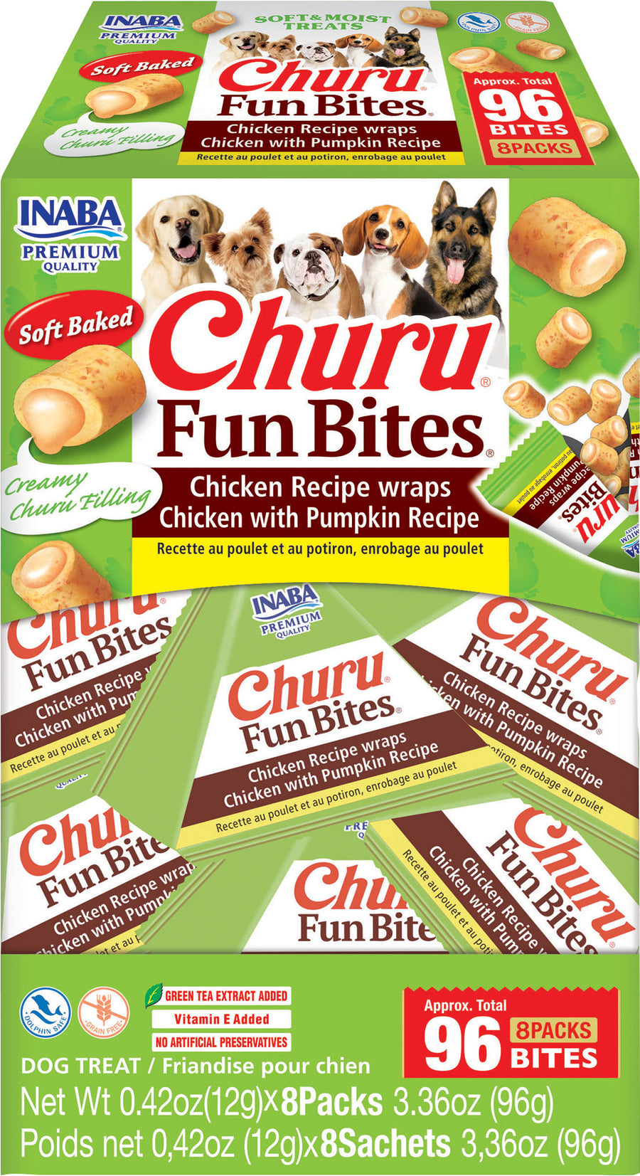 Inaba Churu Fun Bites Dog Teats, Chicken/Pumpkin, 3.36oz - 8 pk - Soft Treats