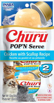 Inaba Churu Pop'n Serve Cat Treat, Chicken with Scallop, 2.46 oz - Edibles