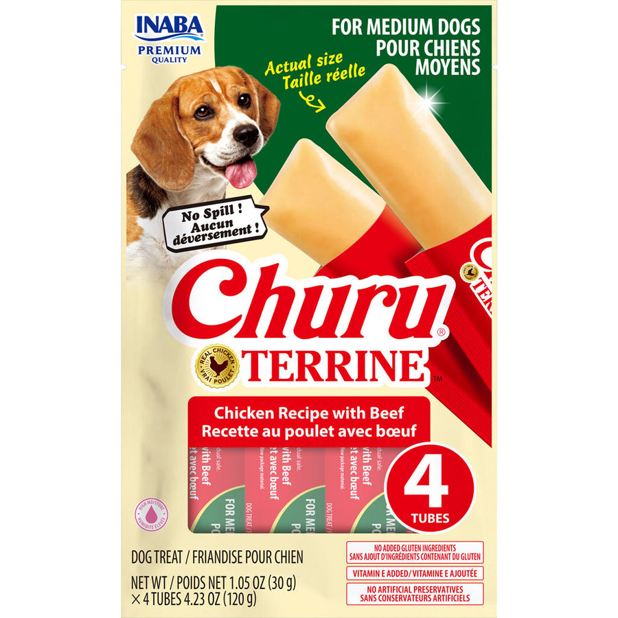 Inaba Churu Terrine Dog Treats, Chicken/Beef, 4.2 oz -4 pk - Soft Treats