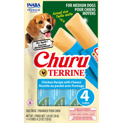 Inaba Churu Terrine Dog Treats, Chicken/Cheese, 4.2 oz -4 pk - Soft Treats