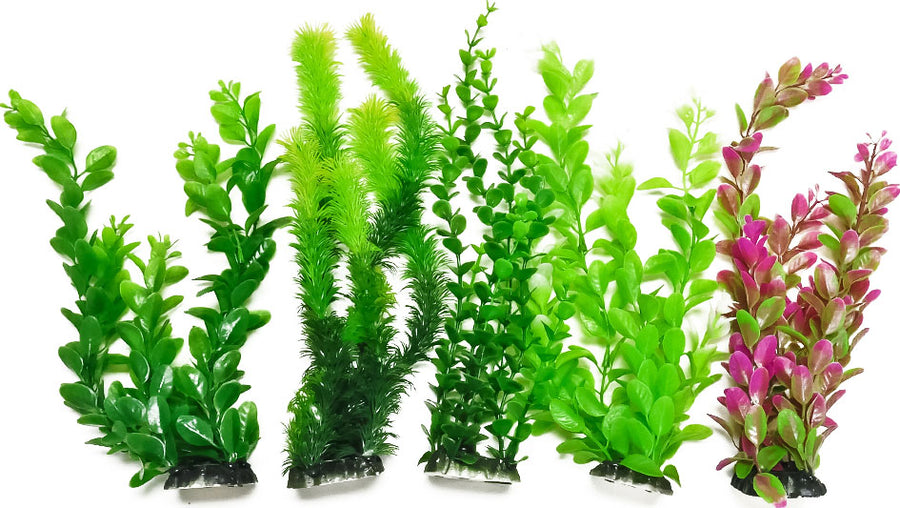 Aquatop Weighted Aquarium Plant Pack, Green, 13 in-5 pk - Plastic Plants