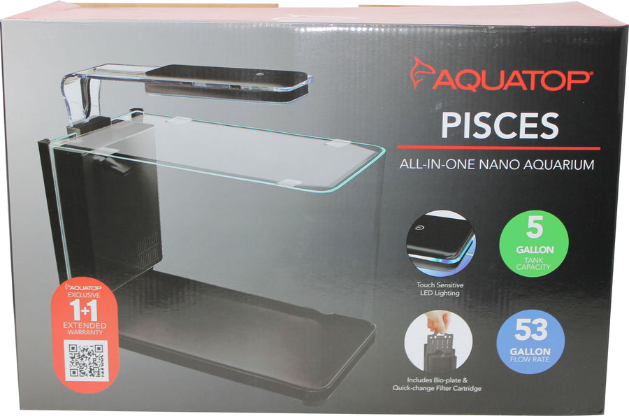 Aquatop Pisces Nano Bullet Glass Aquarium, Black, 5 gal - Specialty