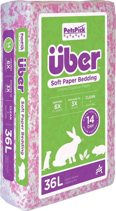 Uber Soft Paper Pet Bedding, Pink/White, 36 l - Specialty