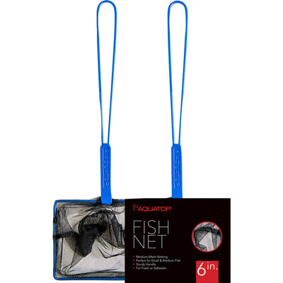 Aquatop Aquarium Fish Net Med Mesh, 6 in 12 in Handle - Nets