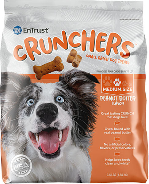 Blue Seal Entrust Crunchers Small Batch Dog Treats Med, Peanut Butter, MD - 3.5 lb - Edible Bones & Biscuits