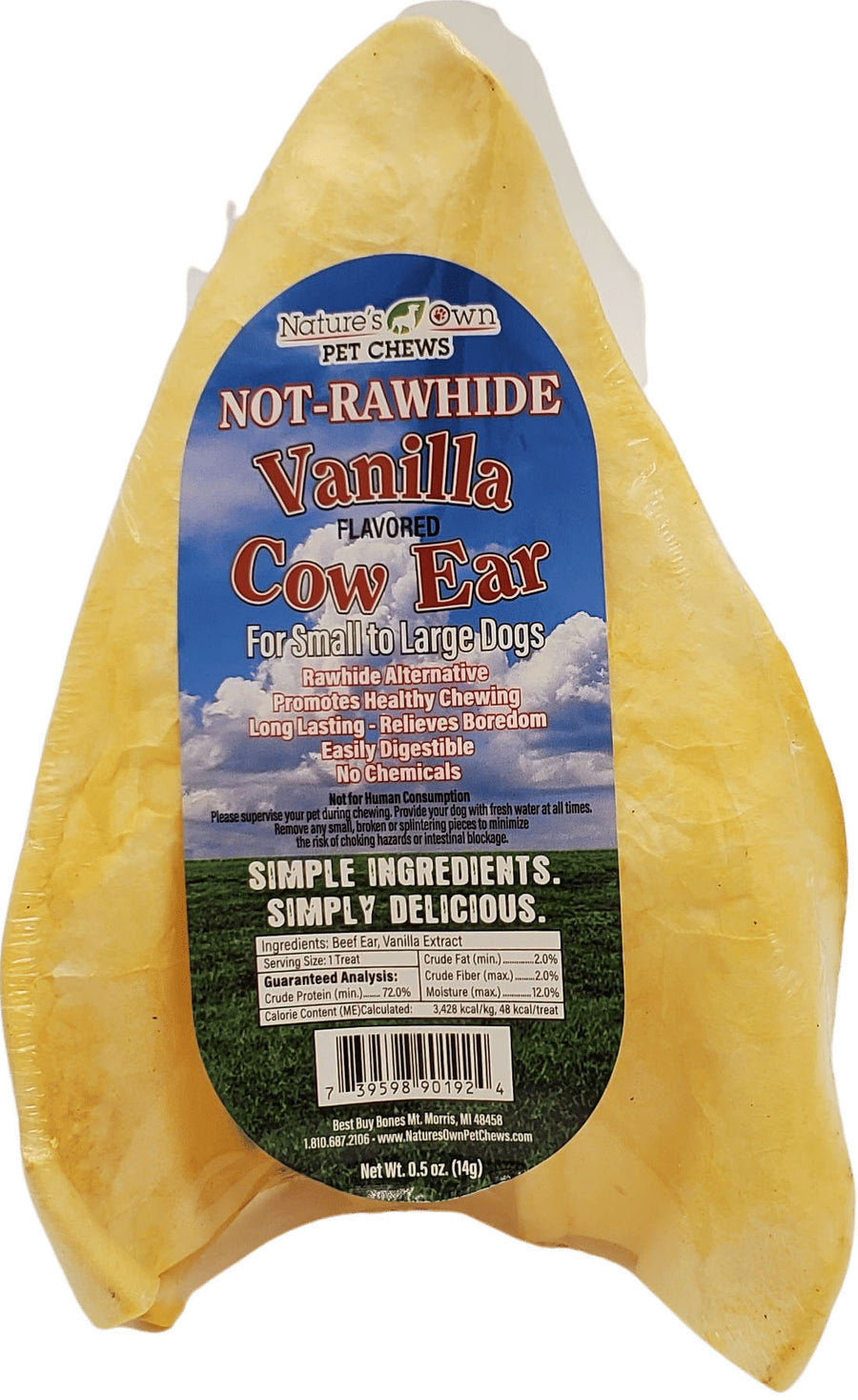 Nature's Own USA Cow Ears Shrink Wrapped, Vanilla - Rawhide/ Body Parts