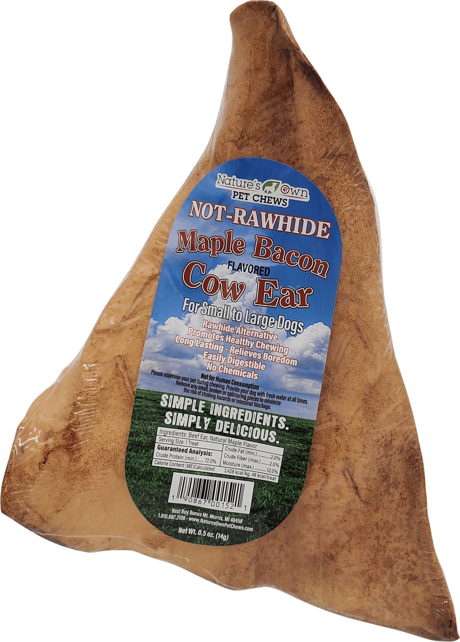 Nature's Own USA Cow Ears Shrink Wrapped, Maple Bacon, LG - Rawhide/ Body Parts