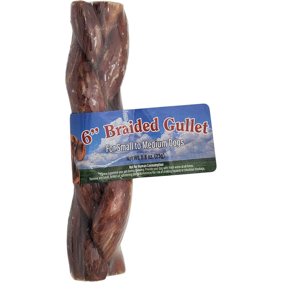 Nature's Own Braided Gullet, 6 in - Rawhide/ Body Parts