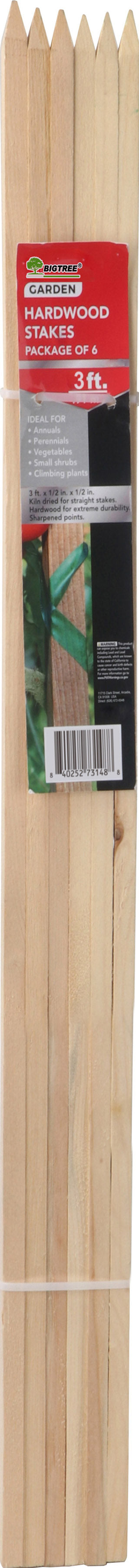 Bigtree Packaged Hardwood Stakes, 3 ft-6 pk - Stakes and Supports