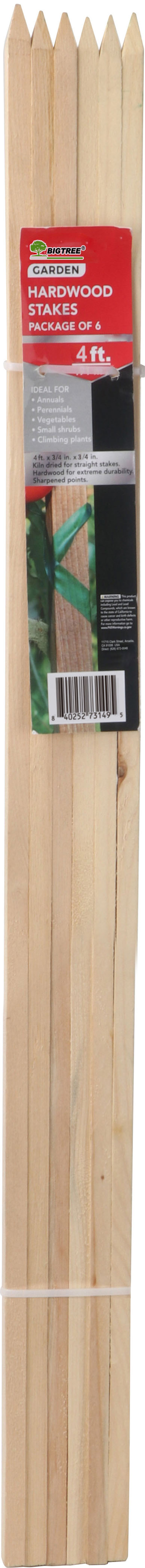 Bigtree Packaged Hardwood Stakes, 4 ft-6 pk - Stakes and Supports