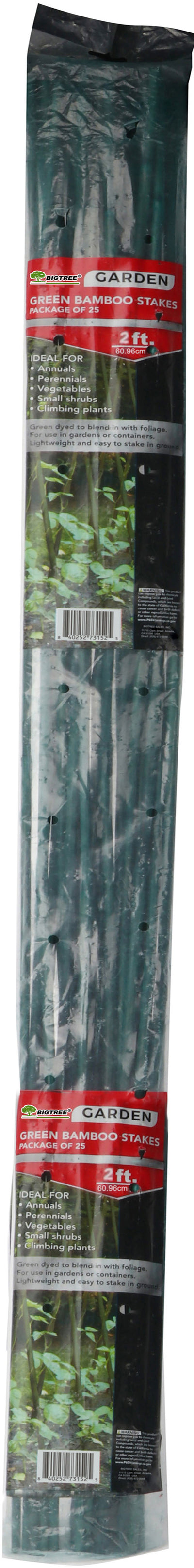 Bigtree Packaged Bamboo Stakes, Green, 2 ft-25 pk - Stakes and Supports