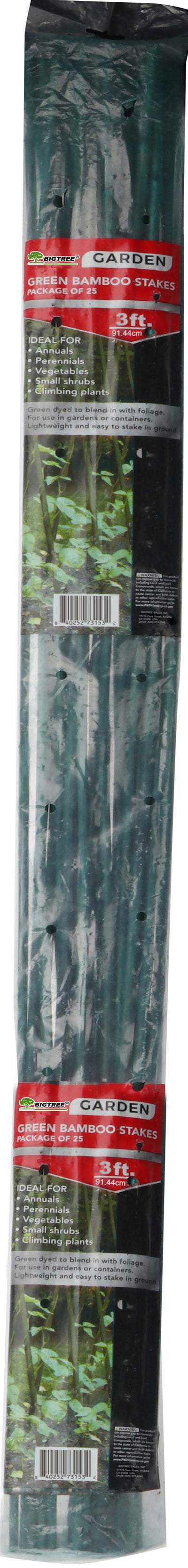 Bigtree Packaged Bamboo Stakes, Green, 3 ft-25 pk - Stakes and Supports