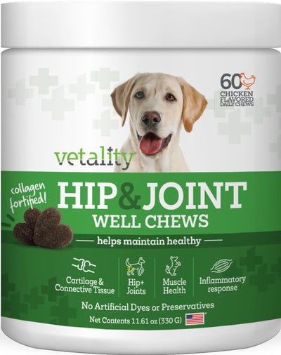 Vetality Hip+joint Soft Well Chews for Dogs, Chicken, 60 pc - Joint Care