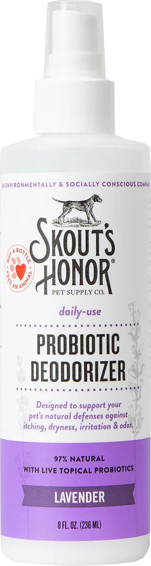 Skouts Honor Probiotic Daily Deodorizer Dog Spray, Lavender, 8 oz - Shampoos & Wipes