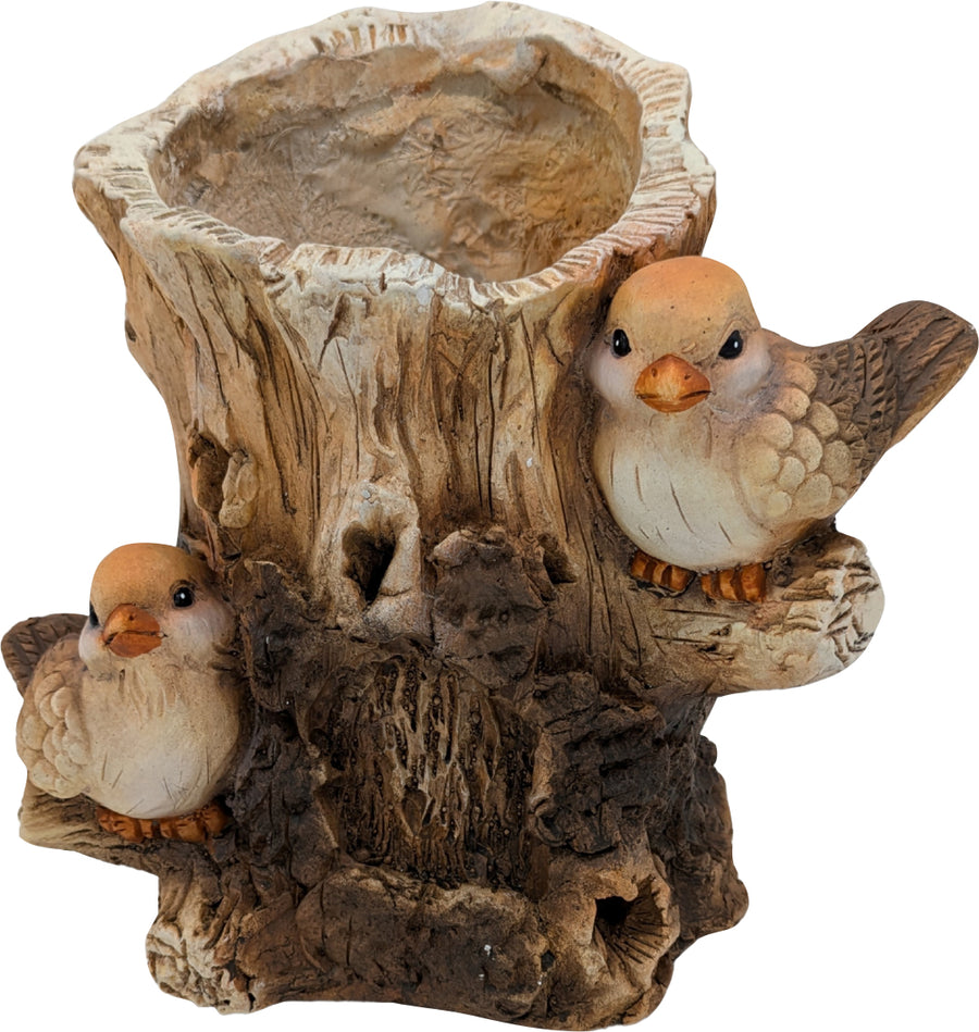 Esschert Design Faux Wood Double Bird Log Planter - Decorative Accessories