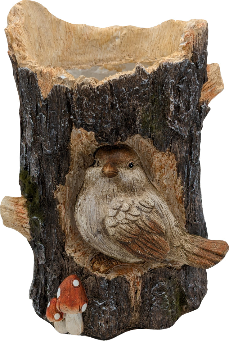 Esschert Design Faux Wood Bird in Log Planter - Decorative Accessories