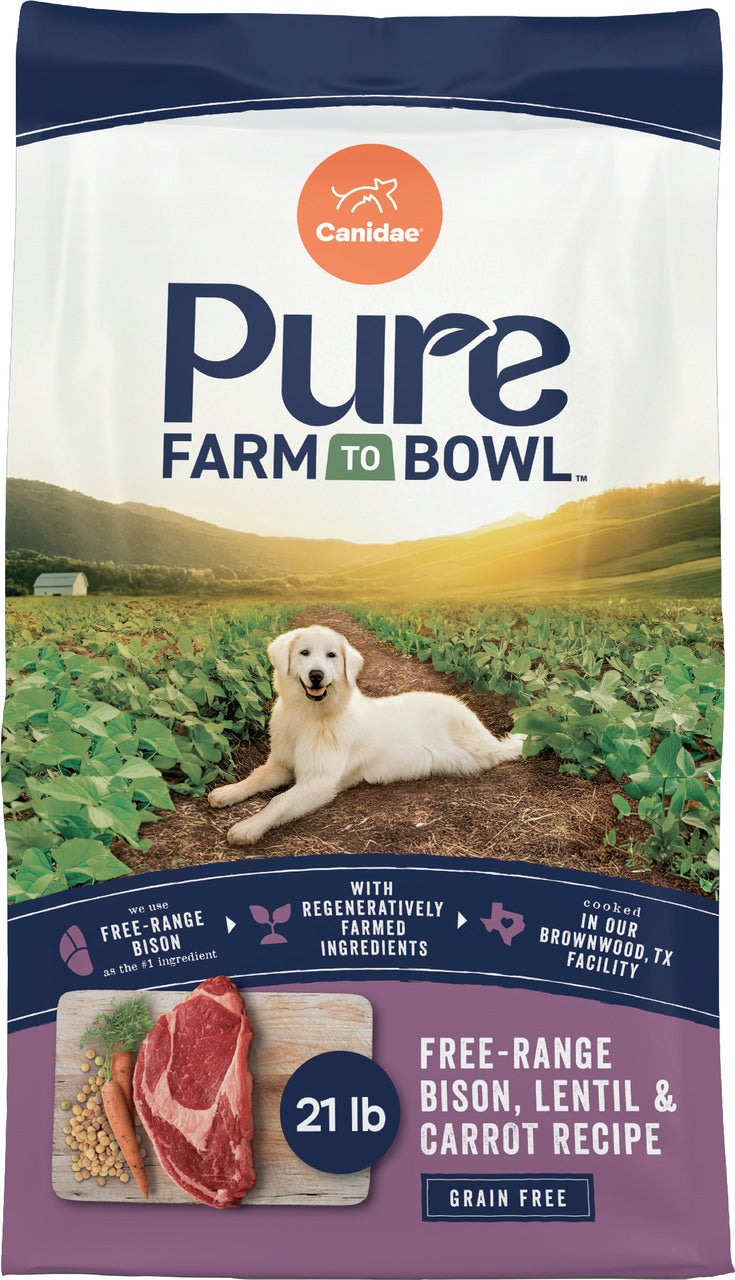 Canidae Pure Farm to Bowl Grain Free Dog Food, Bison/Lentil/Carrot, 21 lb - Pet