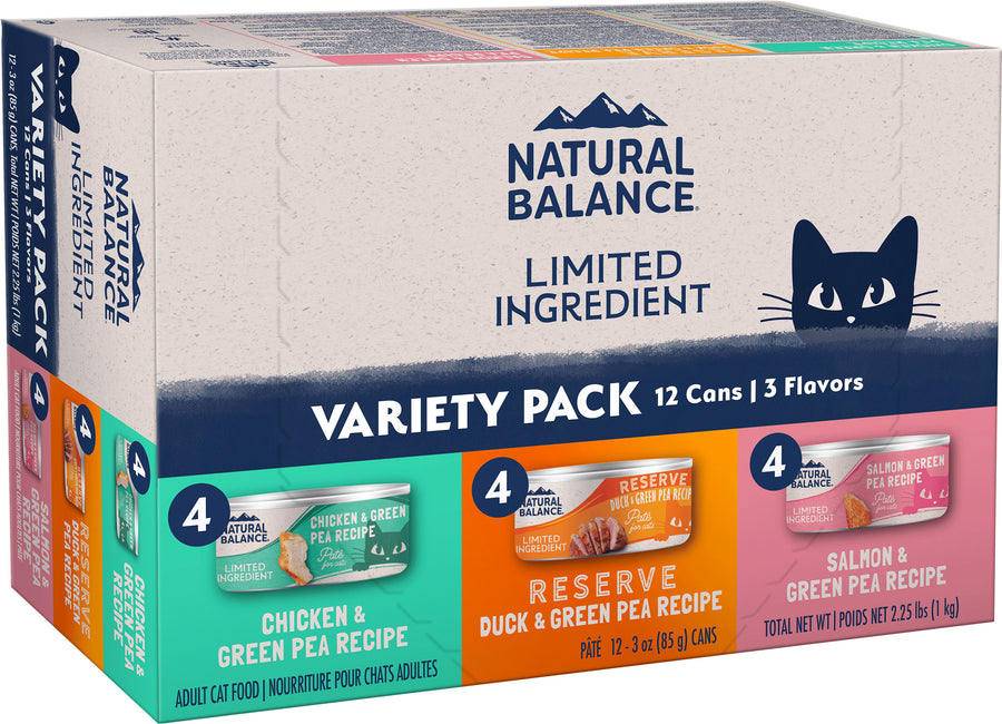 Natural Balance Nb Limited Ingredient Canned Cat Food Variety Pack, Chicken/Duck/Salmon, 3 oz - 12 pk