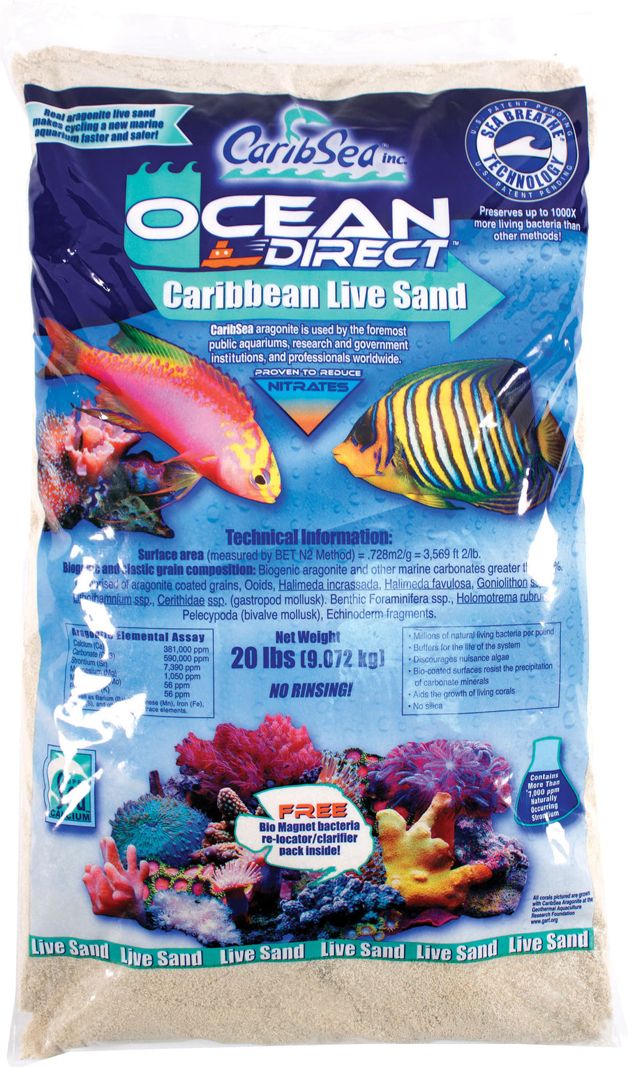 Caribsea Ocean Direct Caribbean Live Sand, Original, 20 lb - Marine