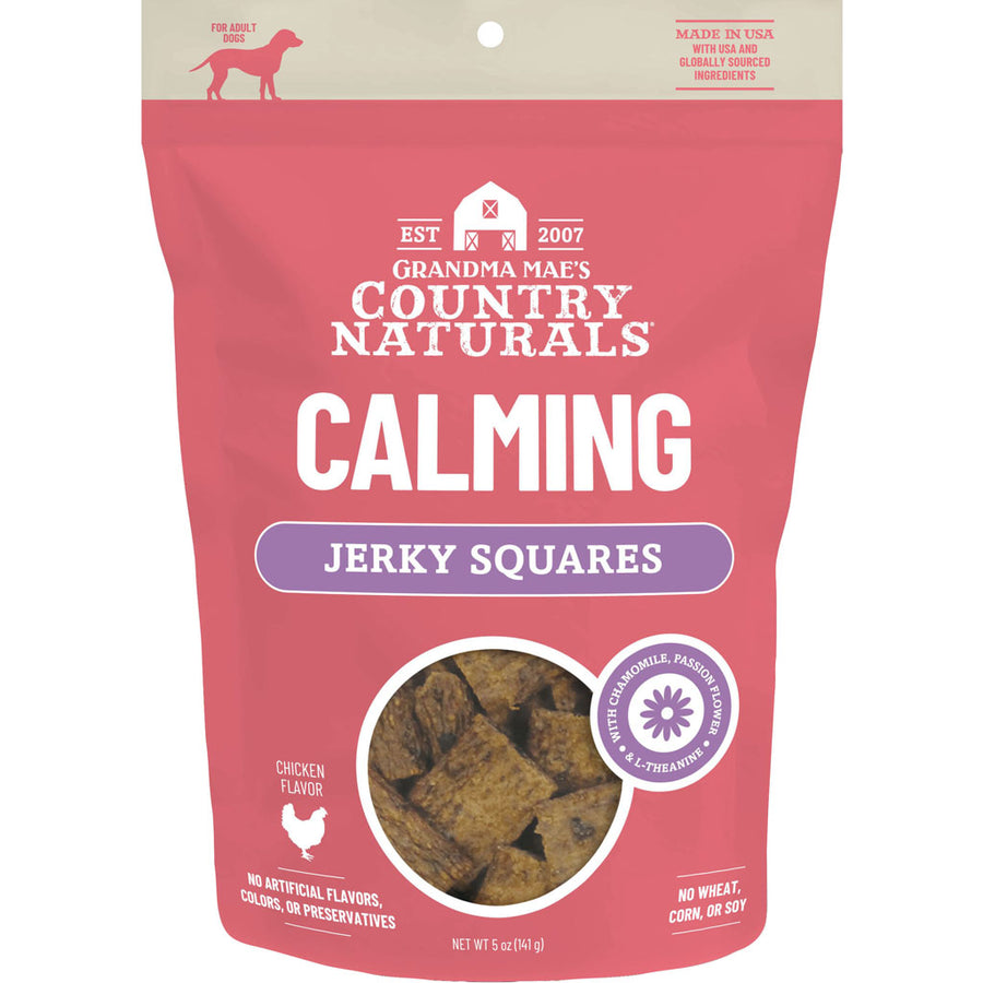 Grandma Mae's Country Naturals Cn Jerky Squares for Dogs Calming Support, Chicken, 5 oz - Anxiety Relief
