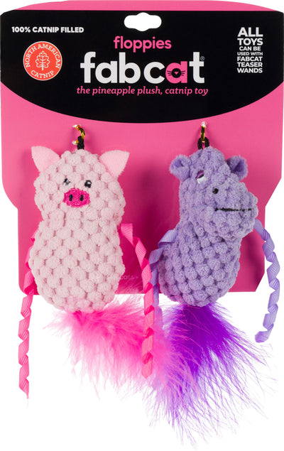 Fabcat Floppy Hippo and Pig for Cats, Pink/Purple - Catnip
