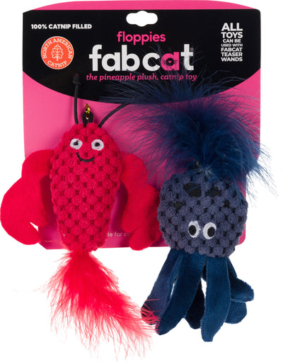 Fabcat Floppy Lobster and Octopus for Cats, Red/Dark Gray - Catnip