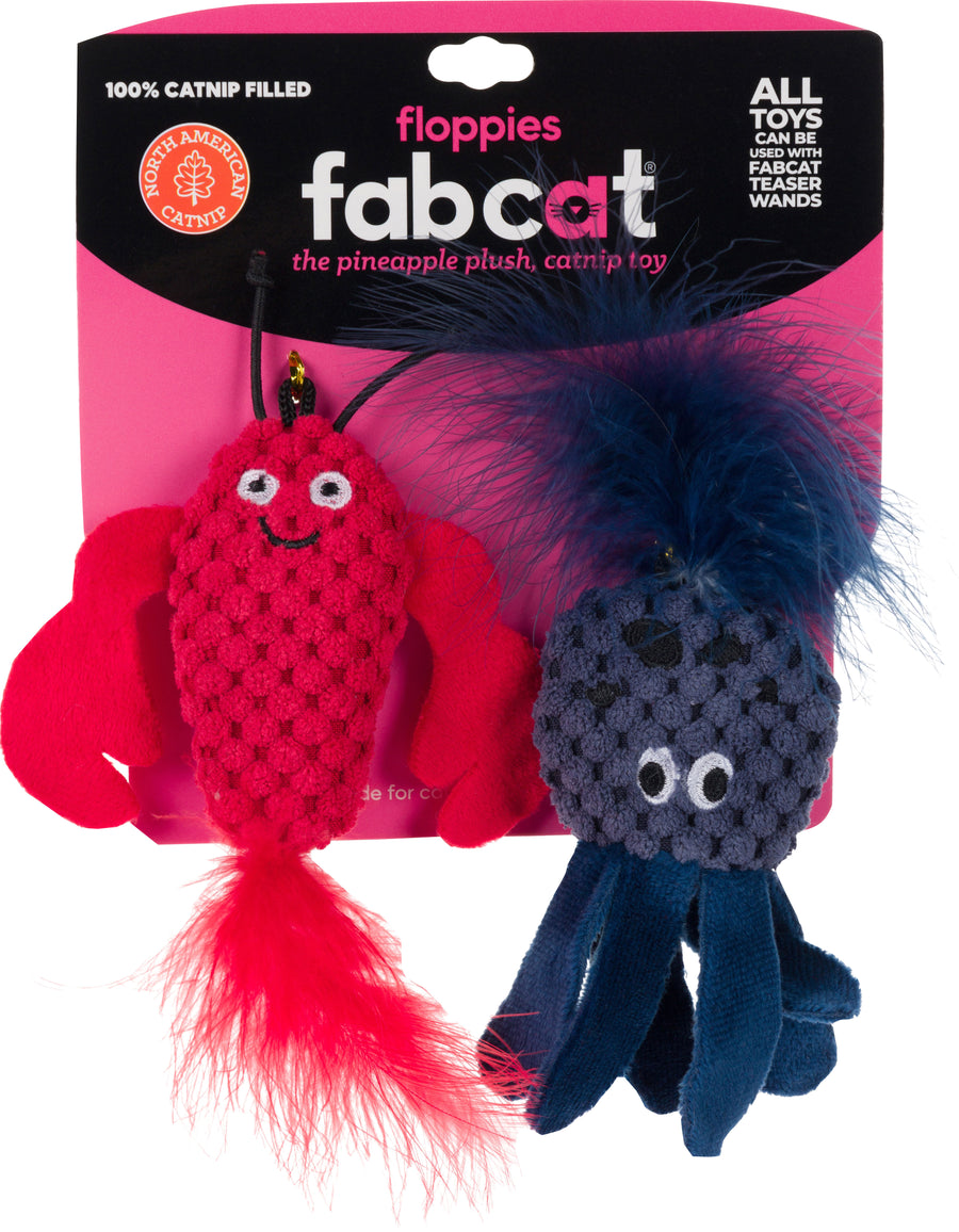 Fabcat Floppy Lobster and Octopus for Cats, Red/Dark Gray - Catnip