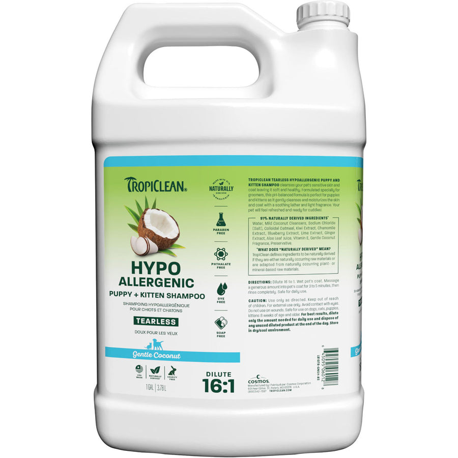 Tropiclean Hypoallergenic Puppy & Kitten Shampoo, Coconut, 1 gal - Shampoos & Wipes