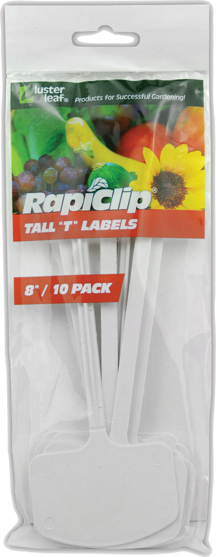 Luster Leaf Rapiclip Plastic Tall T Labels, White, 8 in-10 pk - Stakes and Supports