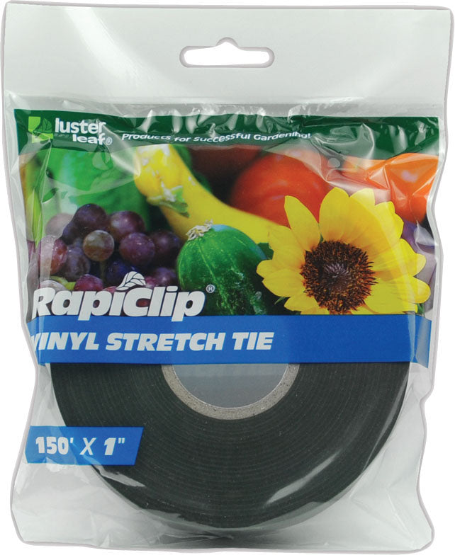 Luster Leaf Rapiclip Vinyl Stretch Tie, Dark Green, 1 in x 150 ft - Stakes and Supports