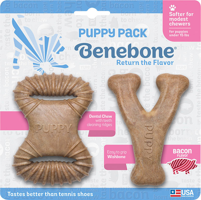 Benebone Puppy Pack Dental Chew/Wishbone, Bacon, 2 pk - Hard Plastic
