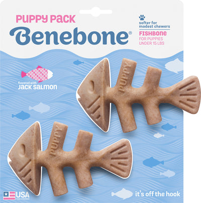 Benebone Fishbone Puppy, Salmon, Tiny - 2 pk - Hard Plastic
