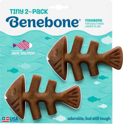 Benebone Fishbone, Salmon, Tiny - 2 pk - Hard Plastic