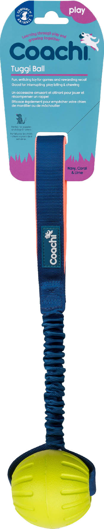 Company of Animals Coachi Tuggi Elastic Ball Super Tough Tug Toy, Coral/Navy, LG - Training Aids